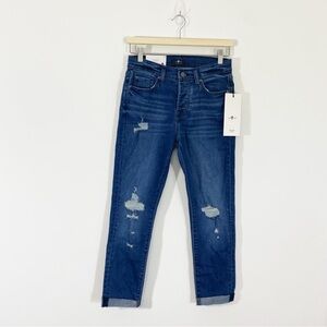 7FAM NWT 25 Feminine‎ Josefina Boyfriend Jeans Distressed Release Hem Cuff